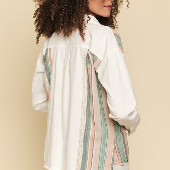 MYSTREE White Button Front Utility Jacket Lightweight Cotton Shacket with Pocket - Picture 6 of 7